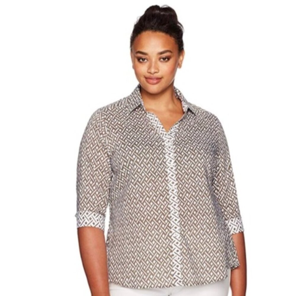 Foxcroft Weaving Pattern Shirt, 3/4 Sleeve, Size 4
